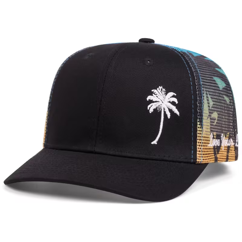 Adjustable Mesh Hat with Coconut Embroidery – Outdoor & Truck Driver Cap