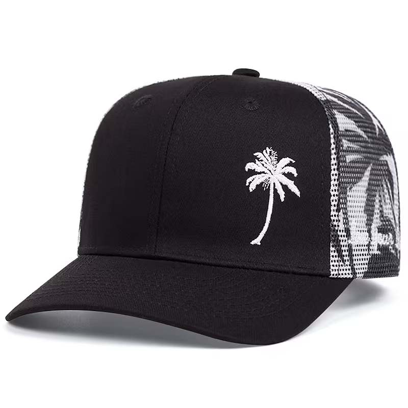 Adjustable Mesh Hat with Coconut Embroidery – Outdoor & Truck Driver Cap