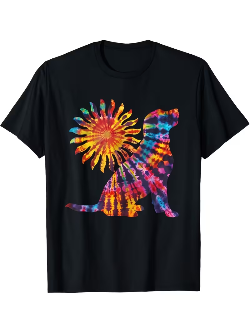 Men’s Black Labrador Tie-Dye T-Shirt – Retro 70s Psychedelic Dog Print | Plus Size