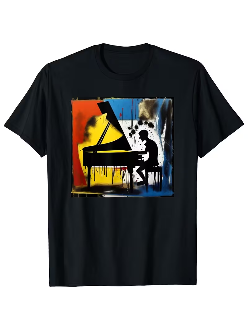 Colorful Piano Player T-Shirt – Music Silhouette Tee | Plus Size