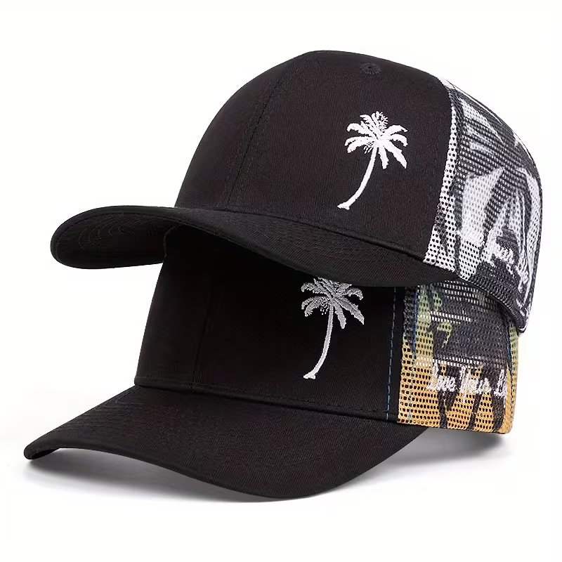 Adjustable Mesh Hat with Coconut Embroidery – Outdoor & Truck Driver Cap